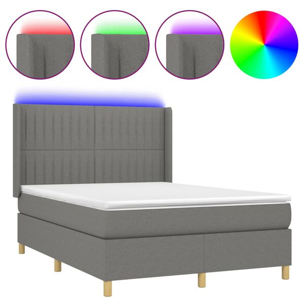 vidaXL Sommier &agrave; lattes de lit matelas LED Gris fonc&eacute; 140x190 cm Tissu