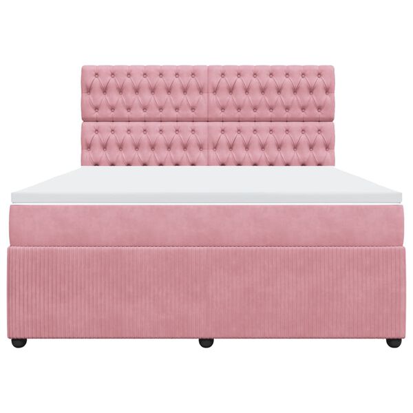 vidaXL Sommier &agrave; lattes de lit avec matelas Rose 180x200 cm Velours