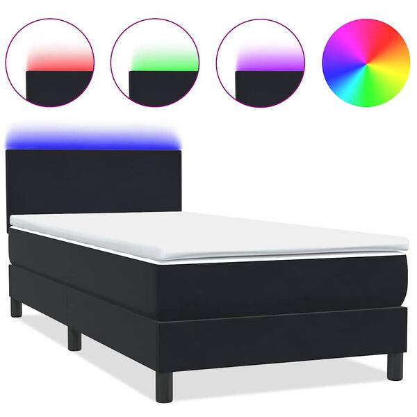 vidaXL Sommier &agrave; lattes de lit avec matelas et LED noir 100x220 cm velours