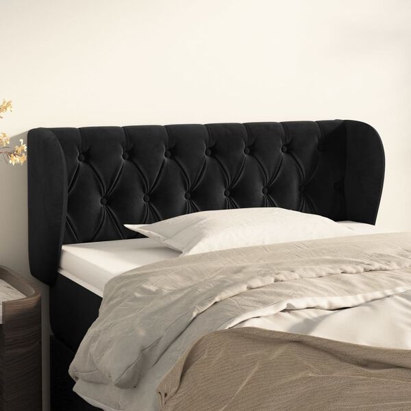 vidaXL T&ecirc;te de lit avec oreilles Noir 103x23x78/88 cm Velours