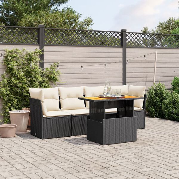 vidaXL Salon de jardin 5 pcs avec coussins noir r&eacute;sine tress&eacute;e