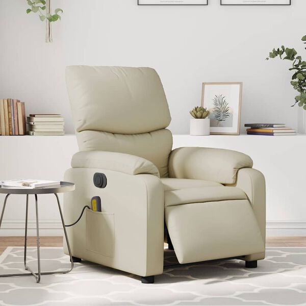 vidaXL Fauteuil de massage inclinable &eacute;lectrique cr&egrave;me similicuir