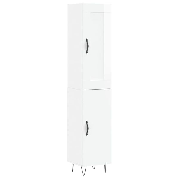 vidaXL Buffet haut Blanc brillant 34,5x34x180 cm Bois d'ing&eacute;nierie