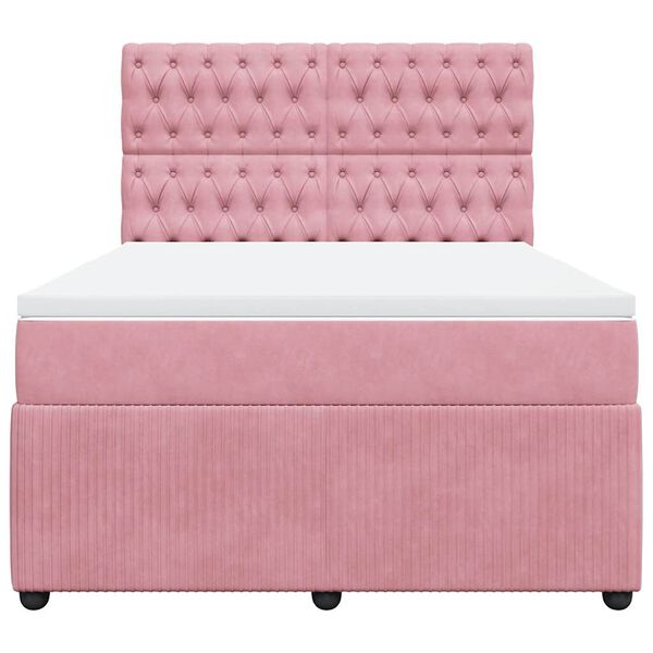 vidaXL Sommier &agrave; lattes de lit avec matelas Rose 160x200 cm Velours