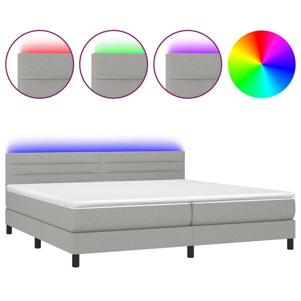 vidaXL Sommier &agrave; lattes de lit matelas LED Gris clair 200x200 cm Tissu