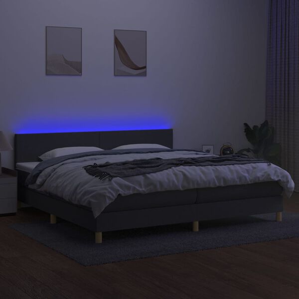 vidaXL Sommier &agrave; lattes de lit et matelas et LED Gris fonc&eacute; 200x200 cm