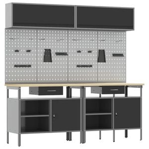 vidaXL Ensemble d'&eacute;tabli 8 pc Noir et gris Acier enduit de poudre