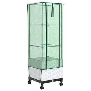 vidaXL Jardini&egrave;re de jardin avec couverture de serre et roues Blanc PP