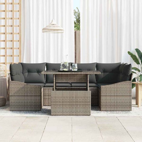 vidaXL Ensemble de canap&eacute; de jardin 7 pcs Gris Poly rotin
