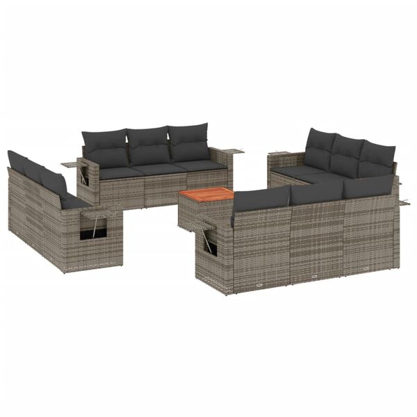 vidaXL Salon de jardin avec coussins 13 pcs gris r&eacute;sine tress&eacute;e