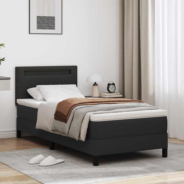 vidaXL Lit &agrave; ressorts avec matelas Noir 100 x 200 cm Simili cuir