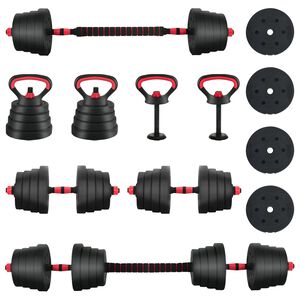 vidaXL Set d'halt&egrave;res 4-en-1 40kg Noir et Rouge Ciment et sable de fer