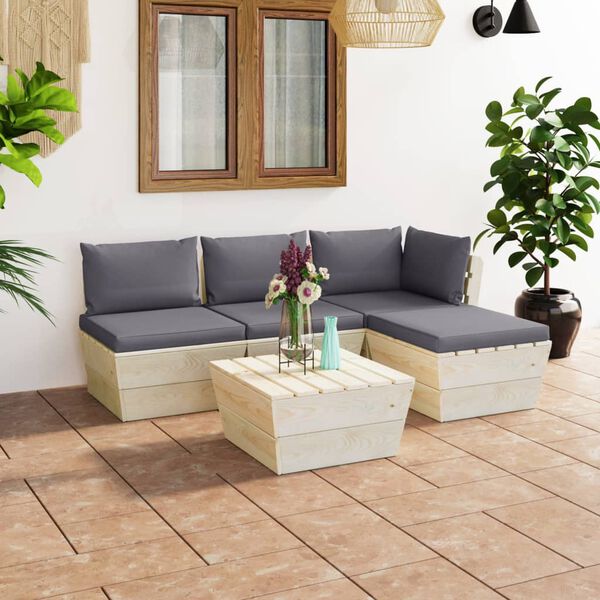 vidaXL Salon de jardin palette 5 pcs avec coussins &Eacute;pic&eacute;a impr&eacute;gn&eacute;