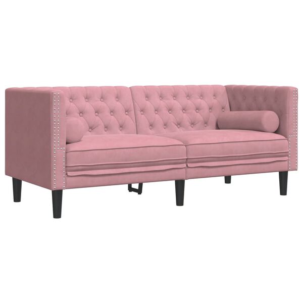 vidaXL Canap&eacute; Chesterfield avec traversins 2 places rose velours