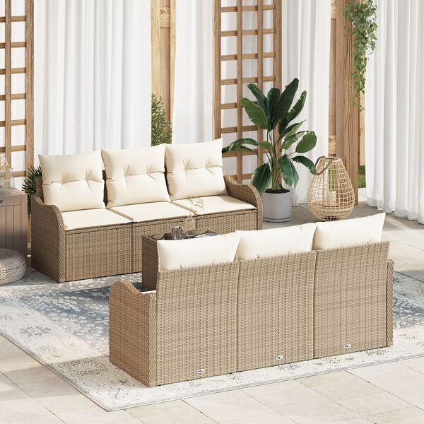 vidaXL Ensemble de canap&eacute; de jardin avec coussin 7 pcs Beige et cr&egrave;me