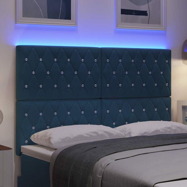 vidaXL T&ecirc;te de lit LED avec t&ecirc;te de lit Bleu fonc&eacute; 160 cm Polyester