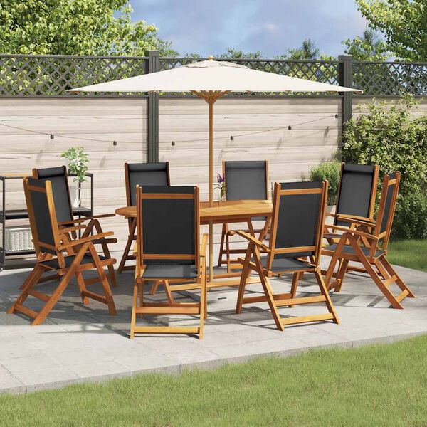 vidaXL Ensemble &agrave; manger de jardin 9pcs bois d'acacia solide textil&egrave;ne