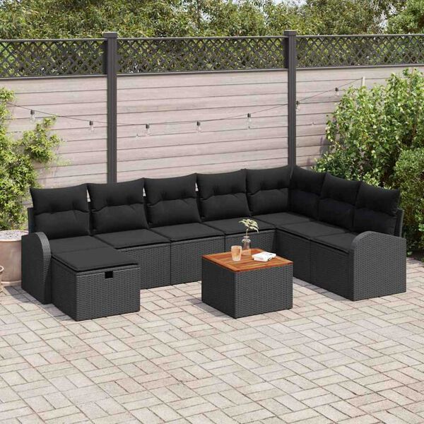 vidaXL Ensemble de canap&eacute; de jardin avec coussin 9 pcs Noir Poly rotin