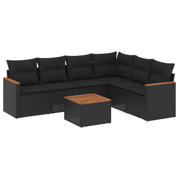 vidaXL Salon de jardin 7 pcs avec coussins noir r&eacute;sine tress&eacute;e