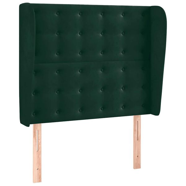 vidaXL T&ecirc;te de lit avec oreilles Vert fonc&eacute; 103x23x118/128 cm Velours
