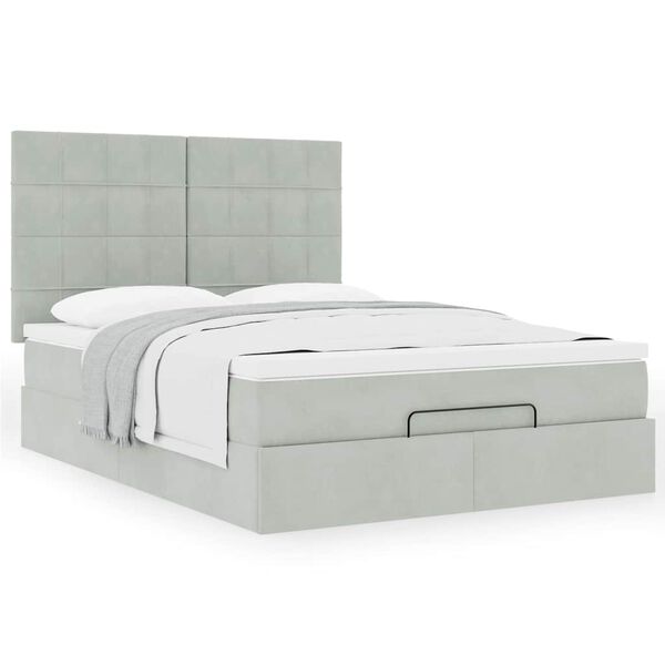 vidaXL Cadre de lit ottoman avec matelas gris clair 140x200 cm velours
