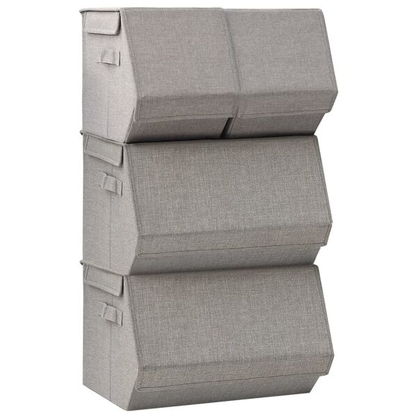 vidaXL Bo&icirc;tes de rangement empilables 4 pcs Tissu Gris