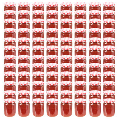vidaXL Pots à confiture Couvercle blanc et rouge 96 pcs Verre 230 ml