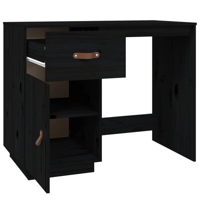 vidaXL Bureau Noir 95x50x75 cm Bois massif de pin