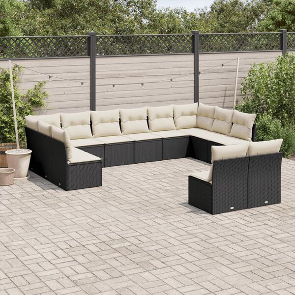 vidaXL Salon de jardin 12 pcs avec coussins noir r&eacute;sine tress&eacute;e