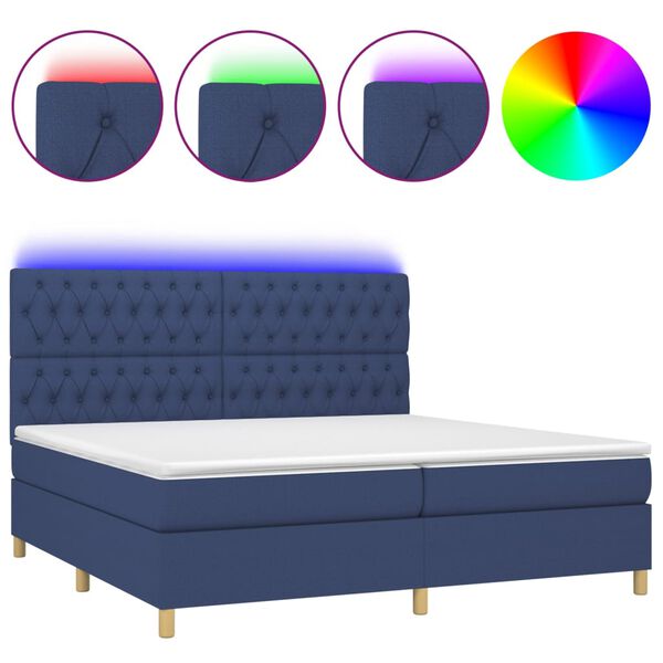 vidaXL Sommier &agrave; lattes de lit et matelas et LED Bleu 200x200 cm Tissu