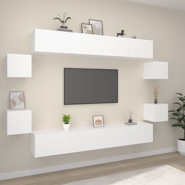 vidaXL Ensemble de meubles TV 8 pcs Blanc Bois d'ing&eacute;nierie
