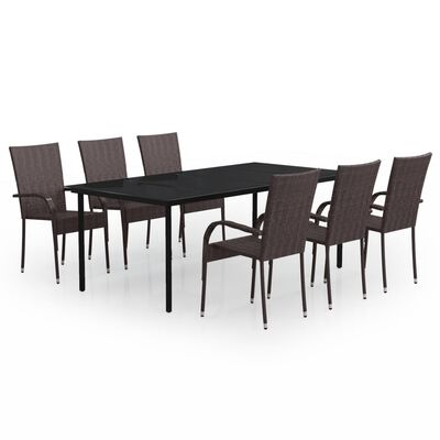 vidaXL Ensemble à manger de jardin 7 pcs Marron et noir