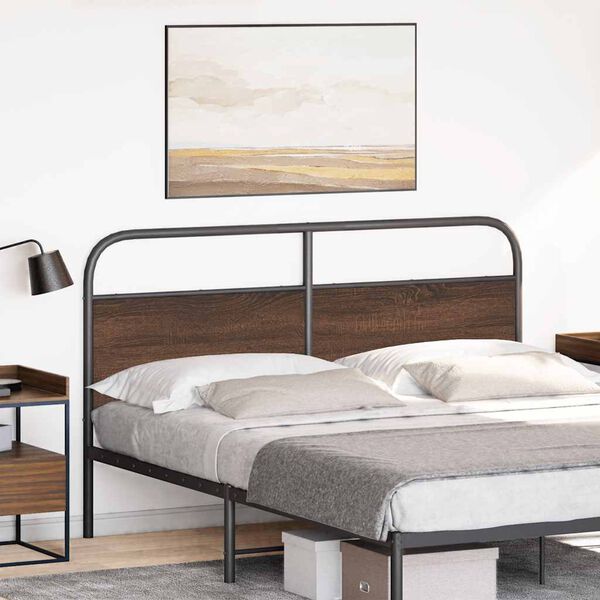 vidaXL T&ecirc;te de lit de remplacement ch&ecirc;ne marron 160 cm acier et bois d'ing&eacute;nierie