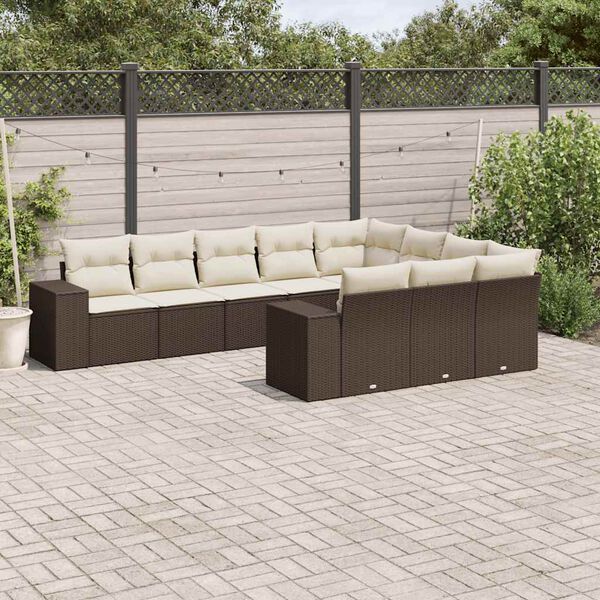 vidaXL Salon de jardin 10 pcs avec coussins marron r&eacute;sine tress&eacute;e