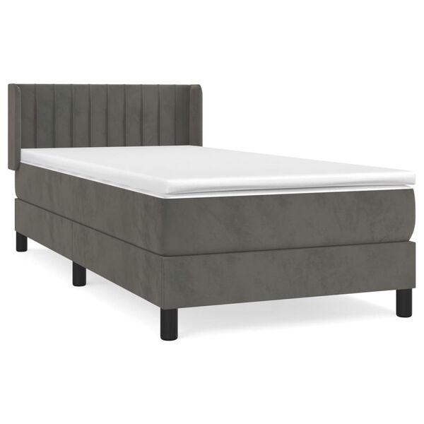 vidaXL Sommier &agrave; lattes de lit et matelas Gris fonc&eacute; 90x200 cm Velours