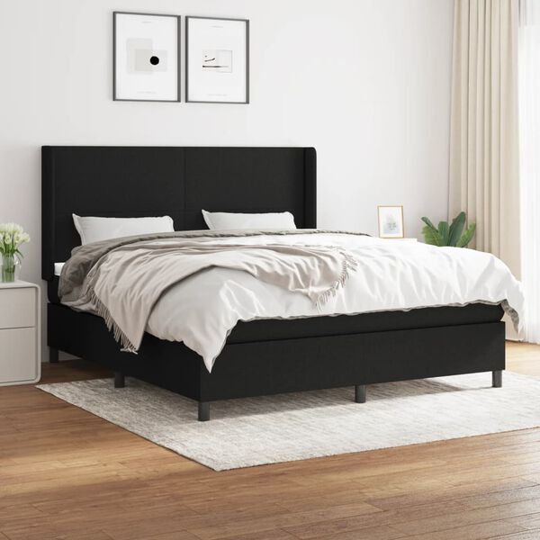 vidaXL Sommier &agrave; lattes de lit avec matelas Noir 180x200 cm Tissu
