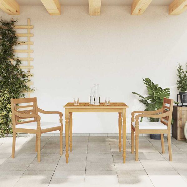 vidaXL Ensemble &agrave; manger de jardin et coussins blanc 3 pcs teck massif