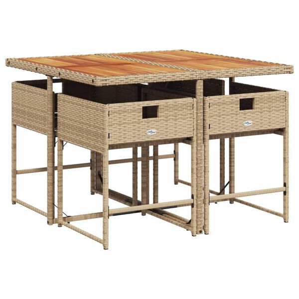 vidaXL Ensemble &agrave; manger de jardin avec coussins 5pcs Beige poly rotin