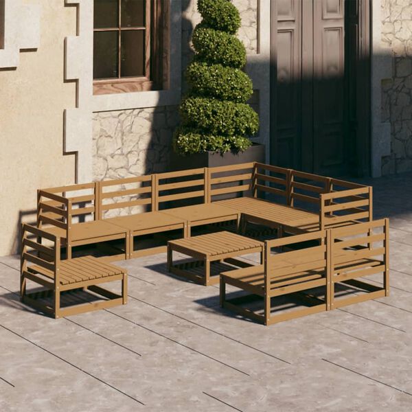 vidaXL Salon de jardin 10 pcs marron miel bois de pin massif