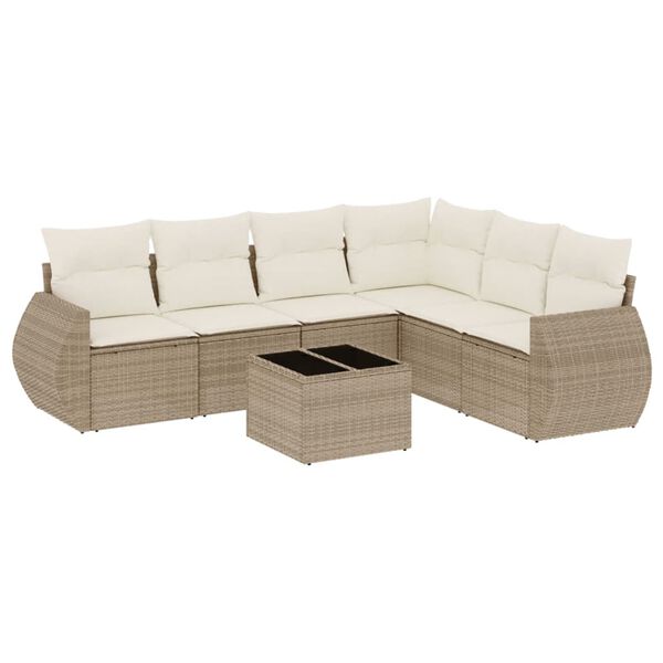 vidaXL Salon de jardin avec coussins 7 pcs beige r&eacute;sine tress&eacute;e