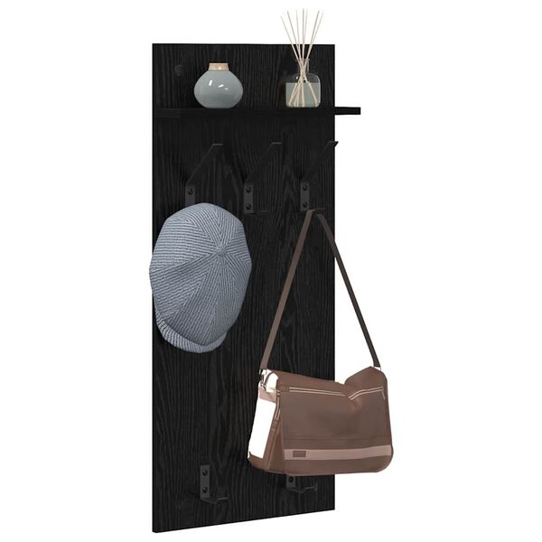 vidaXL Porte-manteau mural avec &eacute;tag&egrave;re Ch&ecirc;ne noir 40 x 10 x 90 cm