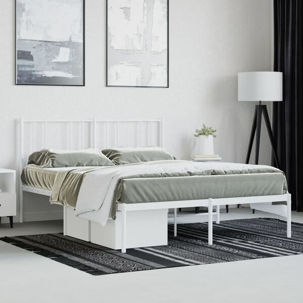 vidaXL Cadre de lit m&eacute;tal sans matelas et t&ecirc;te de lit blanc 120x190 cm