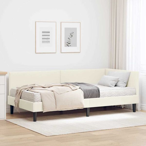 vidaXL Cadre de lit d'angle avec matelas Autre 2 pcs Cr&egrave;me Velours