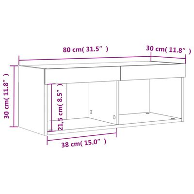 vidaXL Meuble TV avec lumières LED gris béton 80x30x30 cm