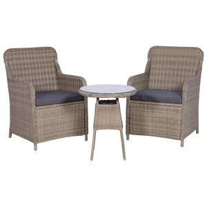vidaXL Ensemble de bistro 3 pcs avec coussins R&eacute;sine tress&eacute;e Marron