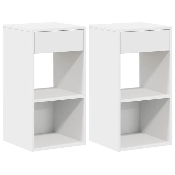 vidaXL Tables de chevet avec tiroir 2 pcs blanc 35x34x66,5 cm
