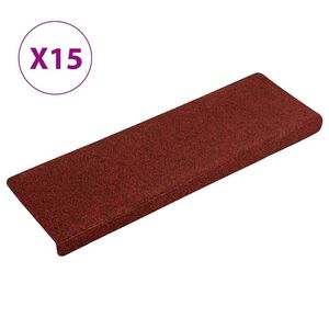 vidaXL Tapis d'escalier autocollants 15 pi&egrave;ces 65 x 21 x 4 cm Bordure rectangulaire rouge bordeaux