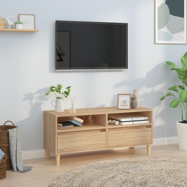 vidaXL Meuble TV ch&ecirc;ne sonoma 100x34,5x44,5 cm bois d'ing&eacute;nierie