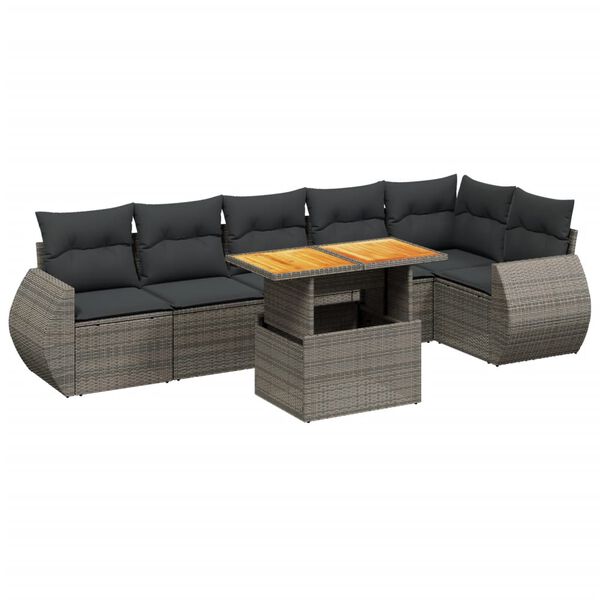 vidaXL Salon de jardin avec coussins 7 pcs gris r&eacute;sine tress&eacute;e