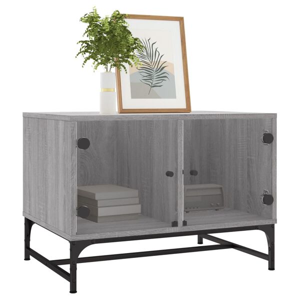vidaXL Table basse avec portes en verre sonoma gris 68,5x50x50 cm